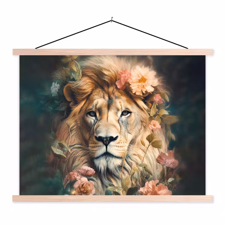 Schoolplaat - Leeuw - Leeuwenkop - Wilde dieren - Bloemen — 1
