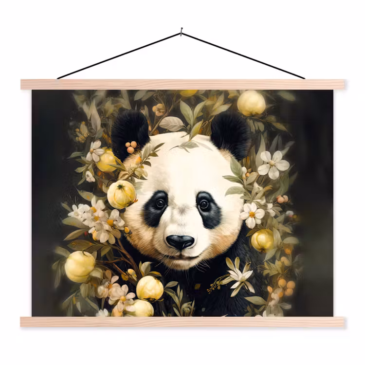 Schoolplaat - Panda - Pandabeer - Wilde dieren - Natuur - Bloemen — 1