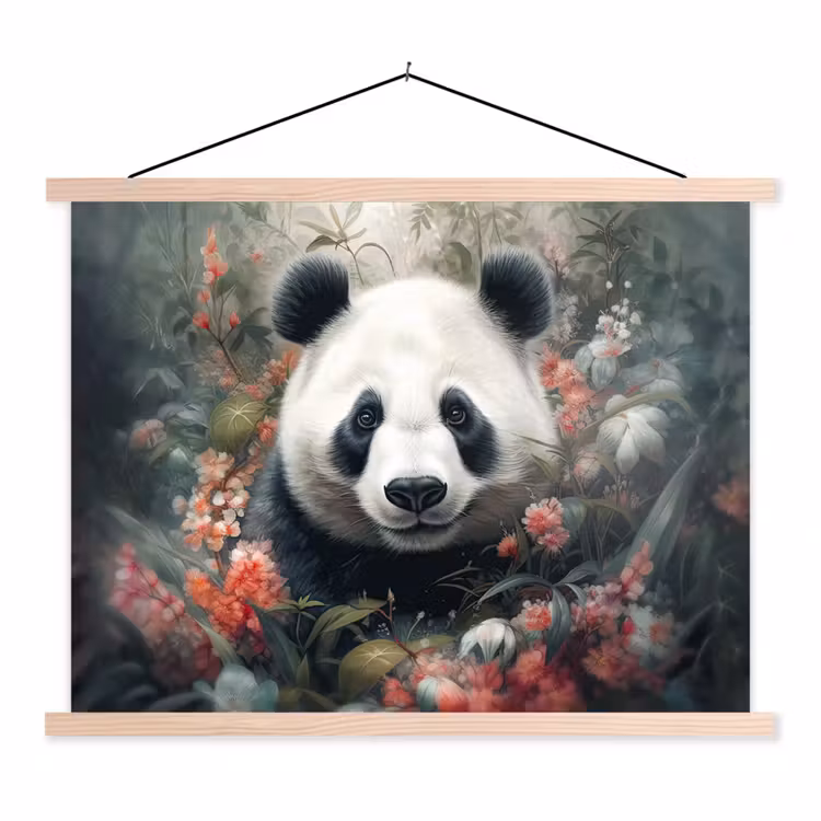 Schoolplaat - Panda - Wilde dieren - Bloemen - Natuur — 1