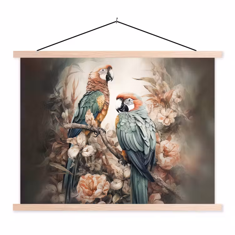 Schoolplaat - Papegaaien - Vogels - Natuur - Bloemen — 1