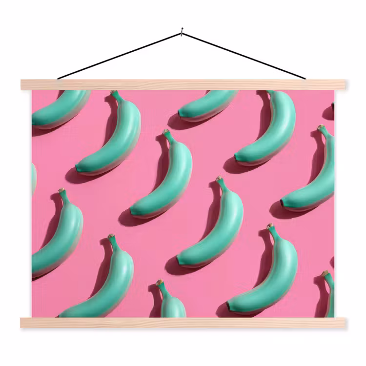 Schoolplaat - Bananen - Patroon - Blauw - Roze — 1