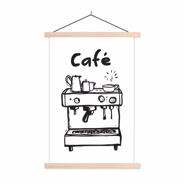 Schoolplaat - Illustratie - Café - Koffiemachine - Kopjes — 1