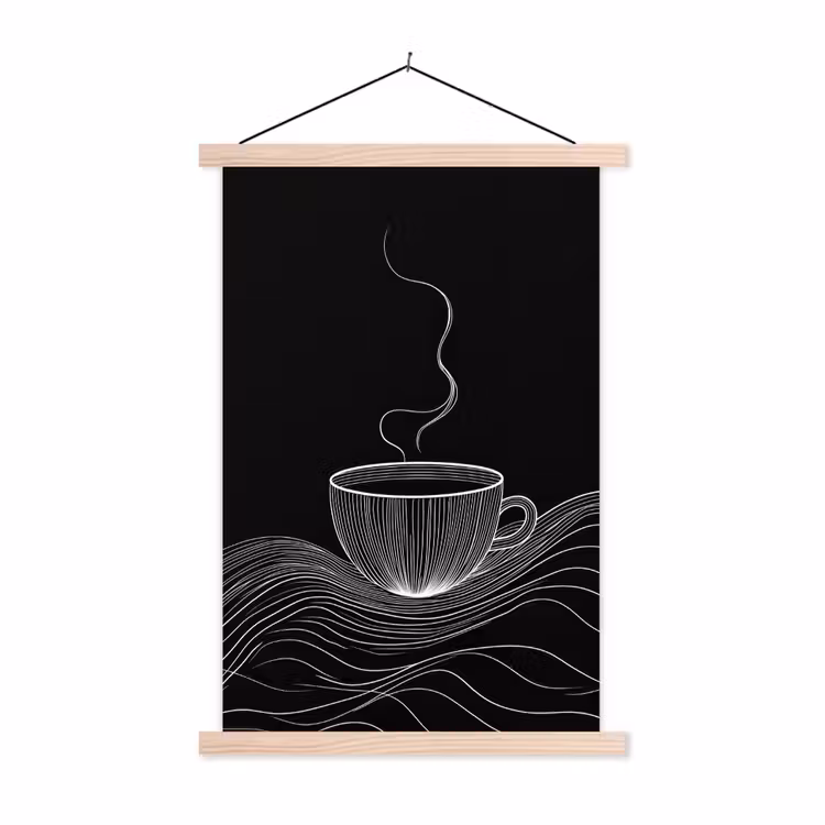 Schoolplaat - Lijntekening - Koffiekop - Zwart — 1