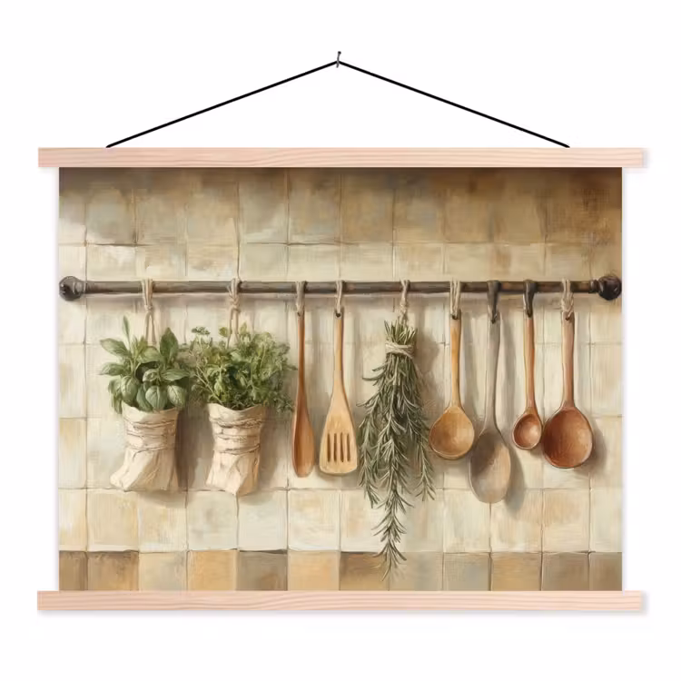 Schoolplaat - Hout - Keukengerei - Stilleven - Tegels — 1