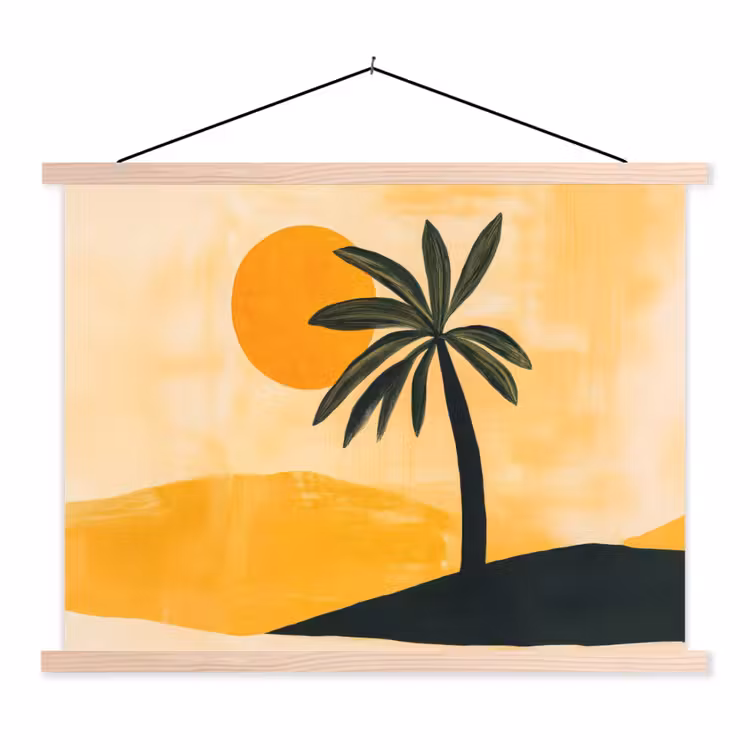 Schoolplaat - Illustratie - Palmboom - Zon - Heuvels — 1