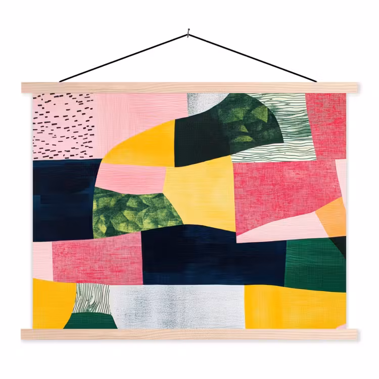 Schoolplaat - Abstract - Roze - Lappen - Vormen - Geel — 1