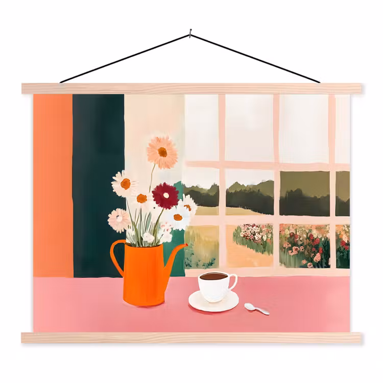 Schoolplaat - Bloemen - Koffie - Raam — 1