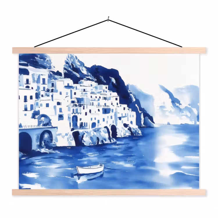 Schoolplaat - Dorp - Rotswand - Roeiboot - Water — 1