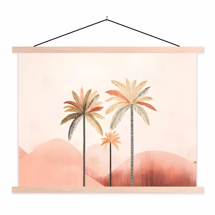 Schoolplaat - Palmbomen - Heuvels - Minimalistisch - Zachtroze — 1