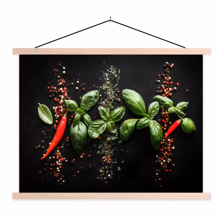Schoolplaat - Chilipepers - Basilicum - Blaadjes - Rood — 1