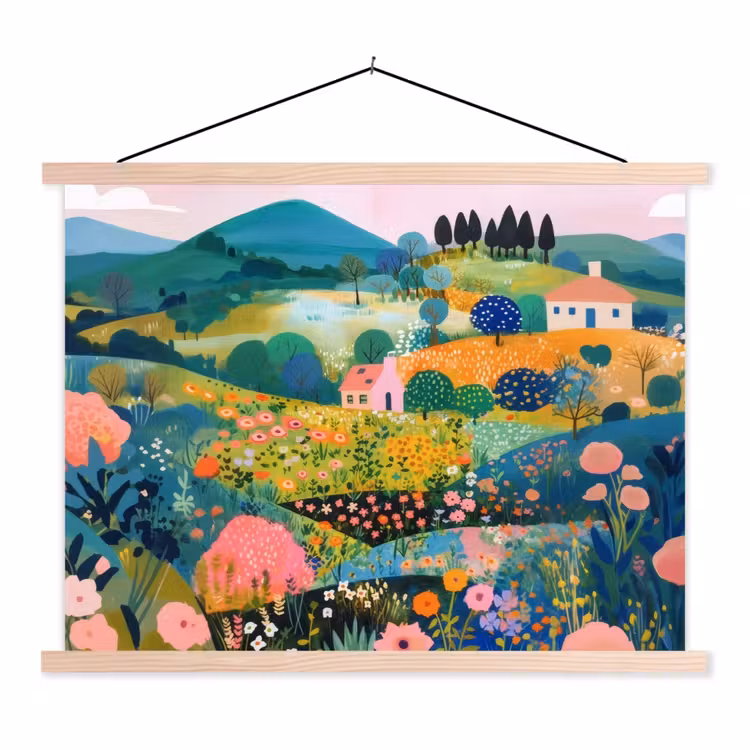 Schoolplaat - Heuvellandschap - Fantasierijk - Kleurcontrasten — 1