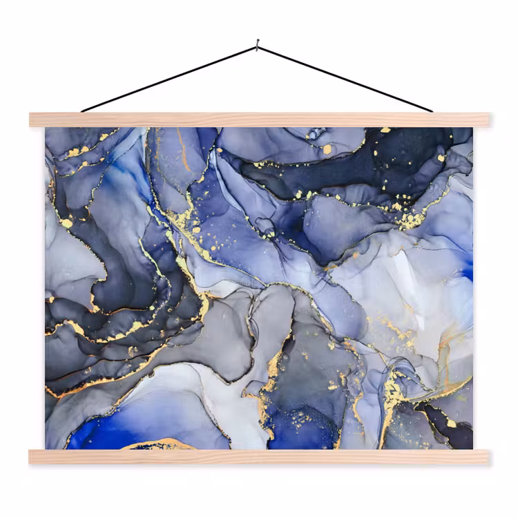 Schoolplaat - Marmer - Goud - Abstract - Blauw — 1