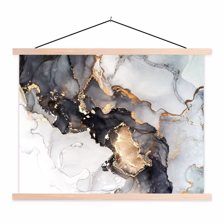 Schoolplaat - Marmer - Goud - Abstract - Zwart Wit - Luxe — 1