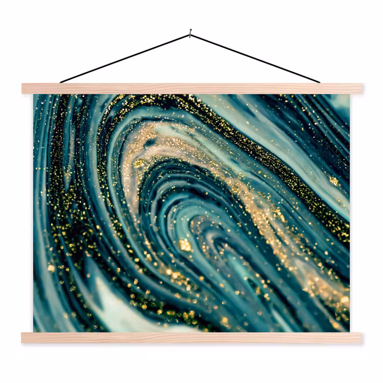 Schoolplaat - Marmerlook - Luxe - Goud - Turquoise - Glitter — 1