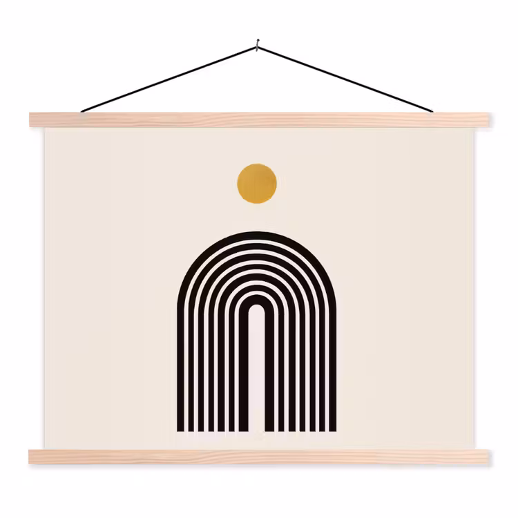 Schoolplaat - Minimalistisch - Zwarte boog - Gouden cirkel — 1