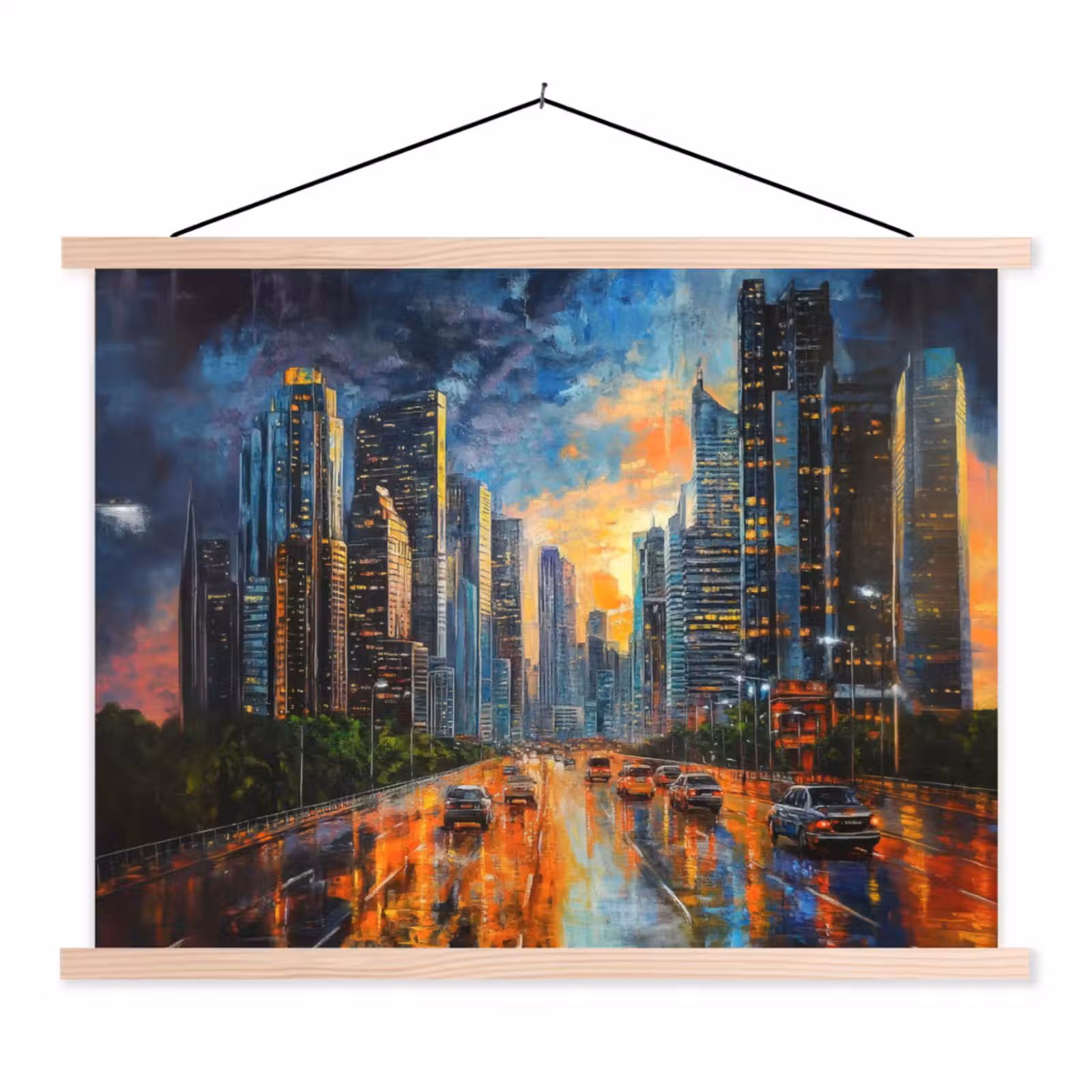 Schoolplaat - Auto - Skyline - Zon - Blauw — 1