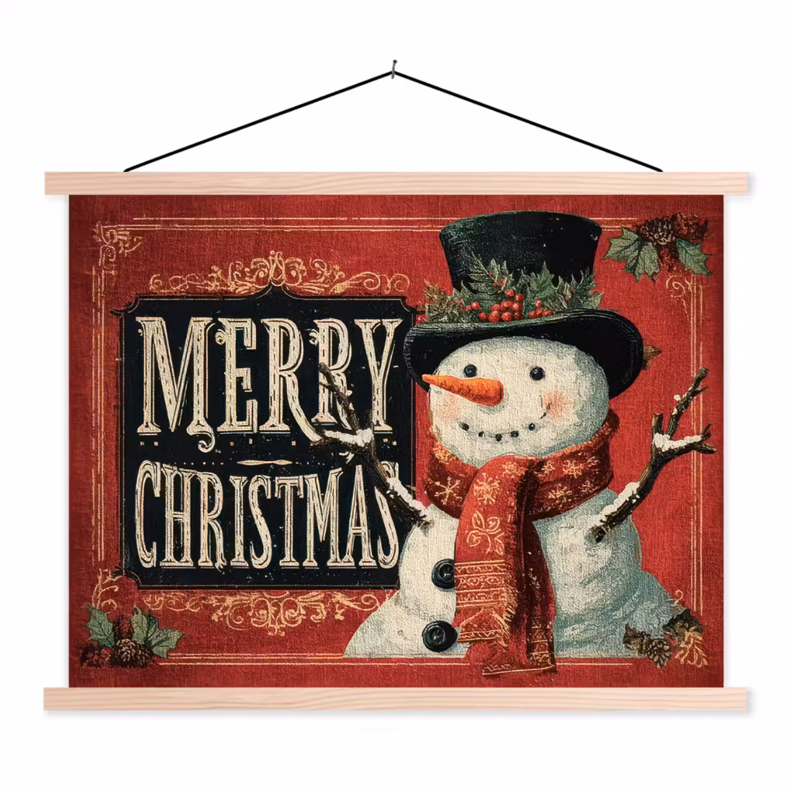Schoolplaat - Klassiek - Kerstgroet - Sneeuwpop - Rood — 1