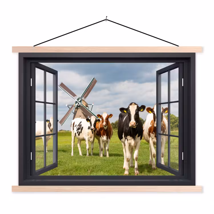 Schoolplaat - Doorkijk - Koe - Molen - Koeien - Weiland - Gras - Groen — 1
