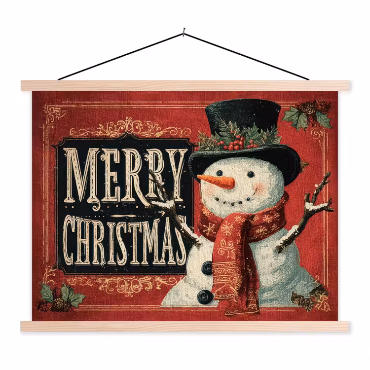 Schoolplaat - Klassiek - Kerstgroet - Sneeuwpop - Rood — 1