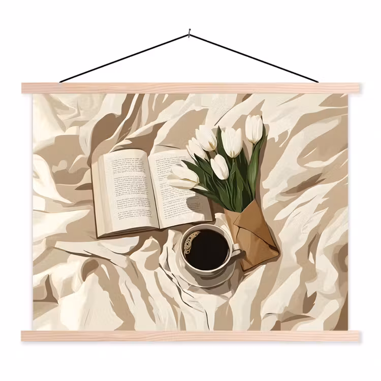Schoolplaat - Boek - Illustratie - Tulpen - Koffie — 1