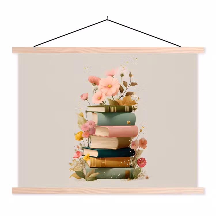 Schoolplaat - Boeken - Stapel - Bloemen - Kleurrijk — 1