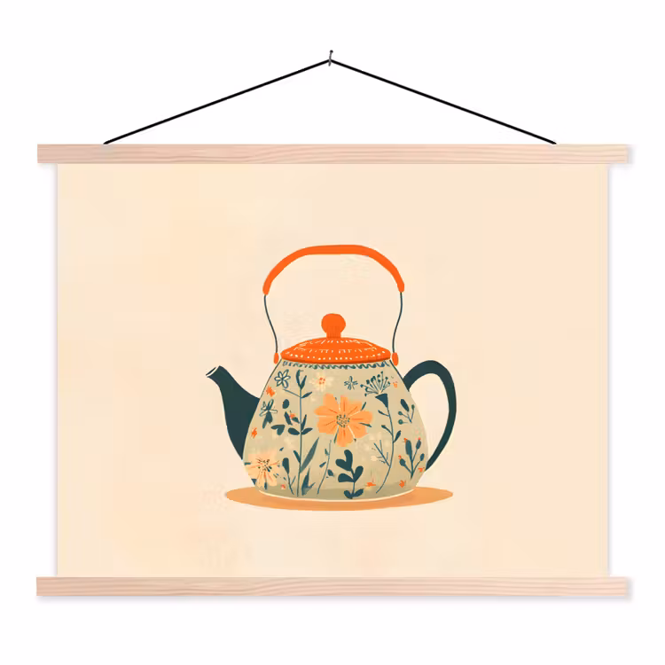 Schoolplaat - Oranje - Theepot - Bloemen - Bladeren — 1