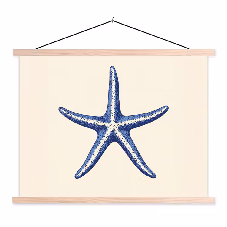 Schoolplaat - Blauwe zeester - Minimalistisch - Beige — 1