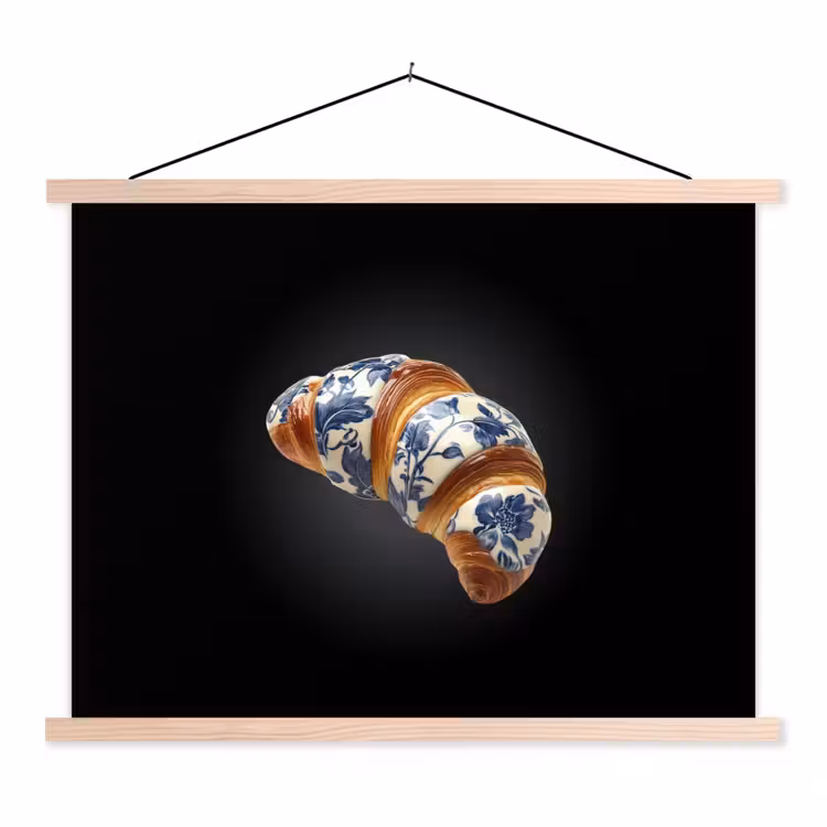 Schoolplaat - Croissant - Bloemenpatroon - Delftsblauw — 1