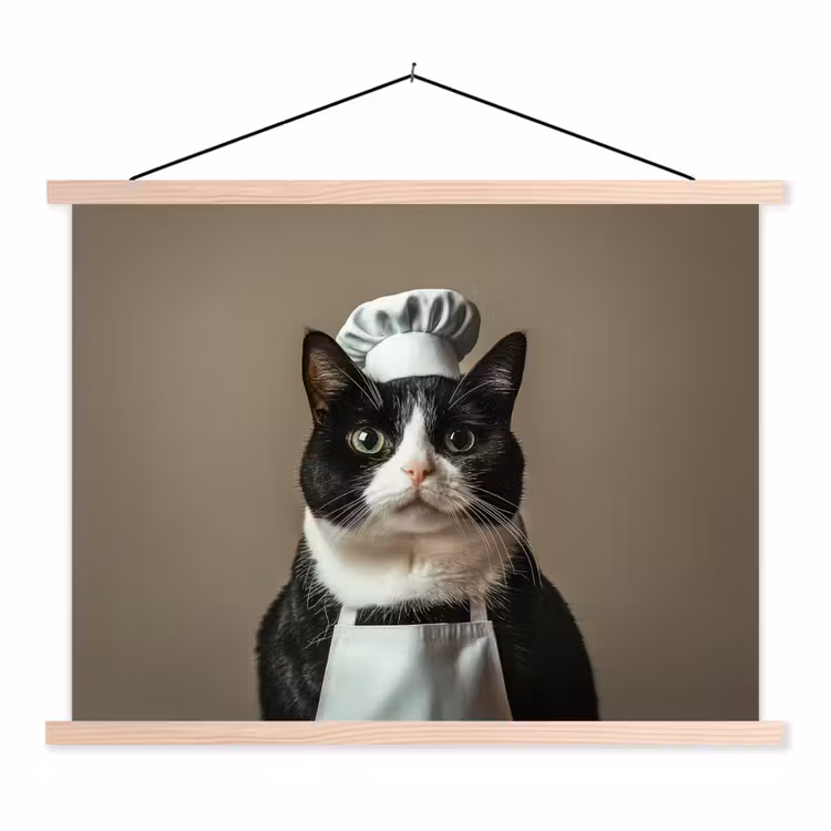 Schoolplaat - Kat - Kokskleding - Zwart - Wit — 1