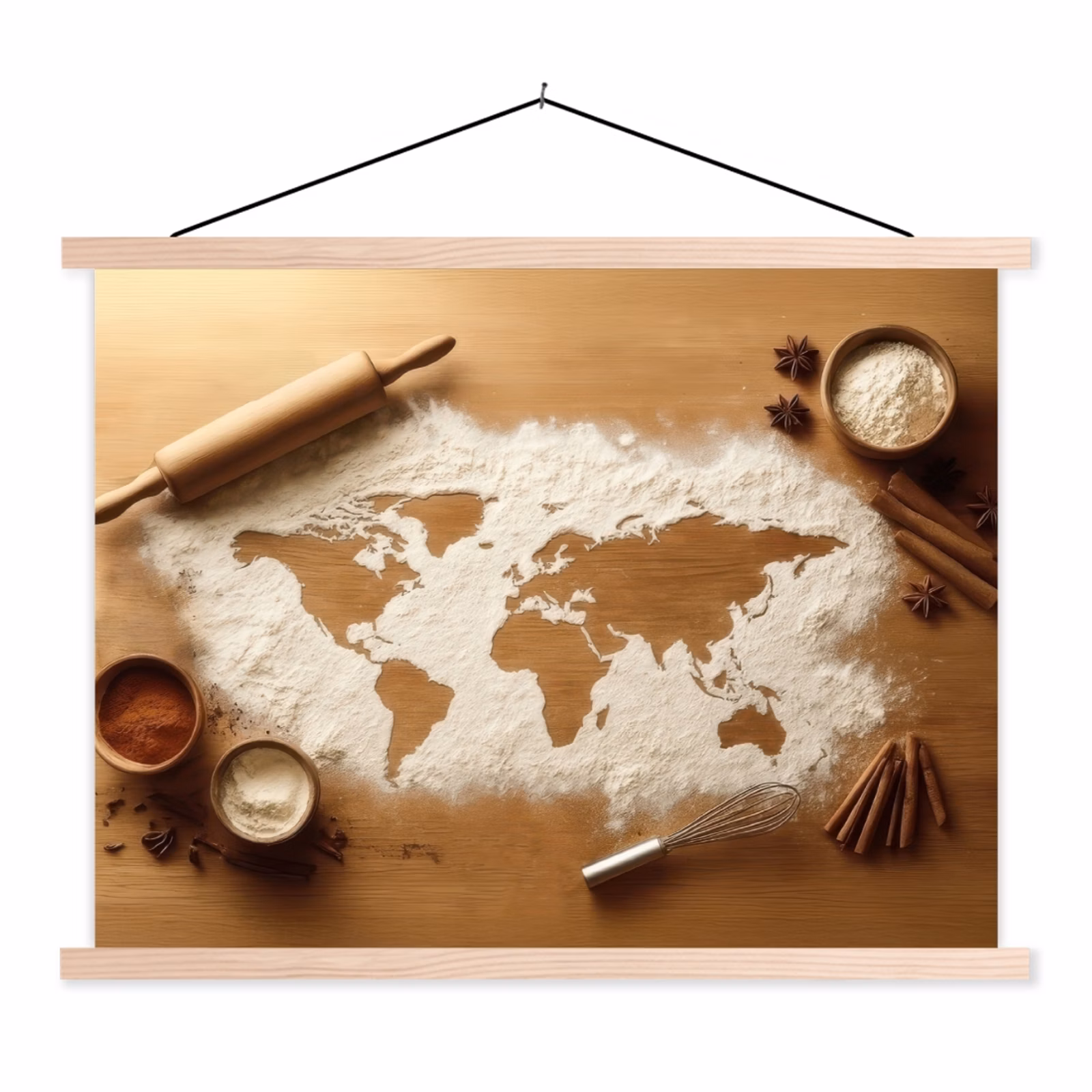 Schoolplaat - Hout - Wereldkaart - Bakken - Keuken — 1