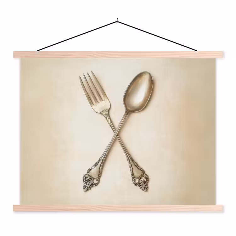 Schoolplaat - Beige - Vintage - Bestek — 1