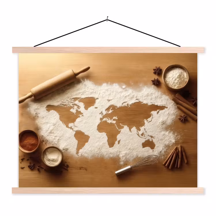 Schoolplaat - Hout - Wereldkaart - Bakken - Keuken — 1