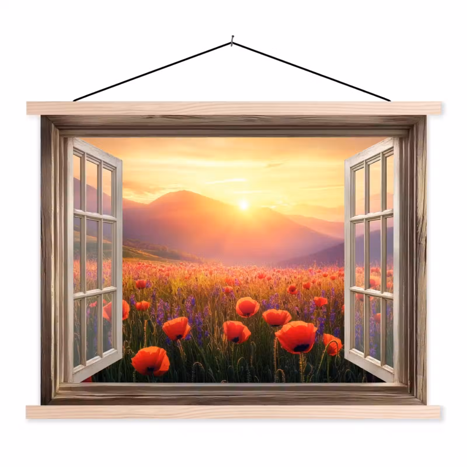 Schoolplaat - Doorkijk - Klaprozen - Bloemen - Rood - Open raam — 1