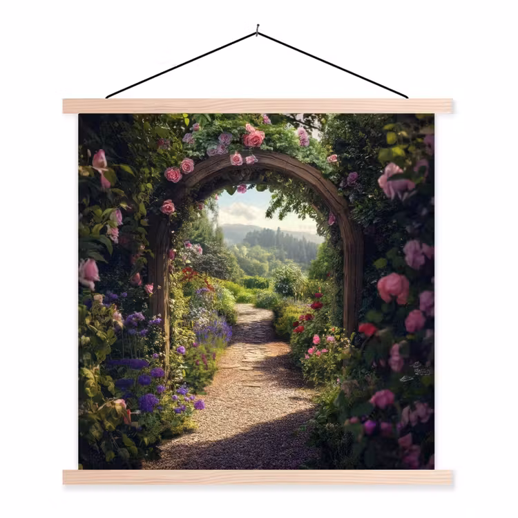 Schoolplaat - Doorkijk - Landschap - Bloemen - Rozenboog - Natuur — 1