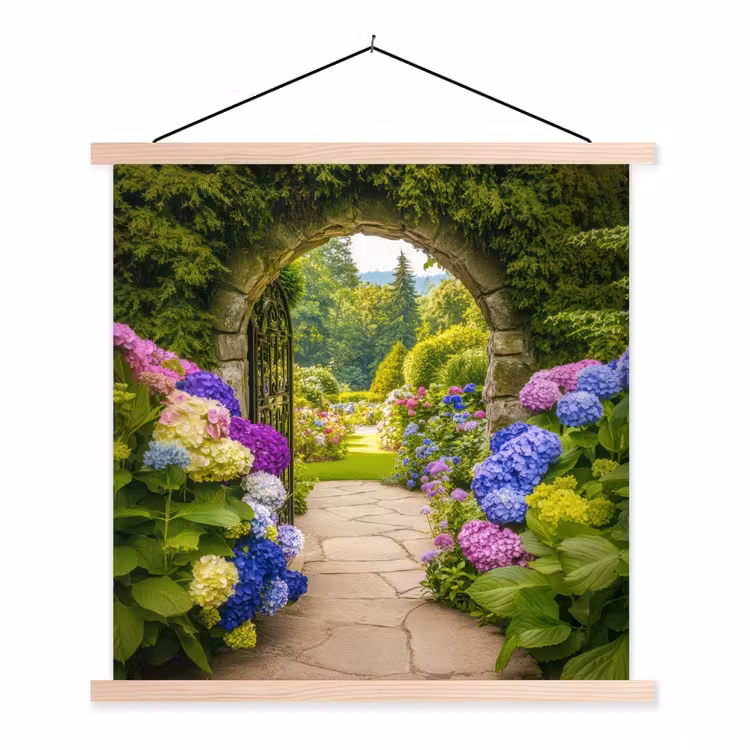 Schoolplaat - Doorkijk - Poort - Hortensia - Bloementuin — 1