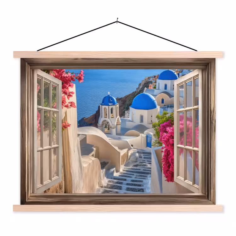 Schoolplaat - Doorkijk - Santorini - Landschap - Blauw - Grieks — 1