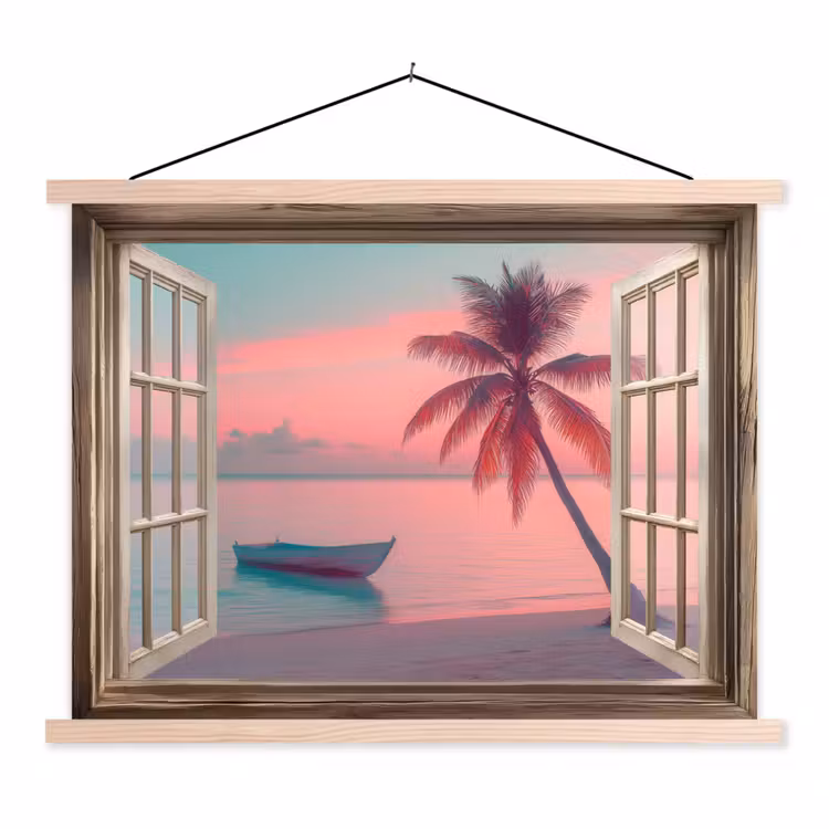 Schoolplaat - Doorkijk - Strand - Palmboom - Tropisch — 1