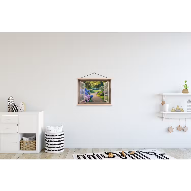Schoolplaat - Doorkijk - Tuin - Raam - Hortensia - Bloemen — 3