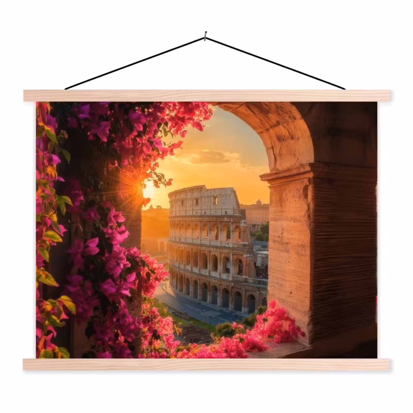 Schoolplaat - Colosseum - Rome - Roze Bloemen — 1