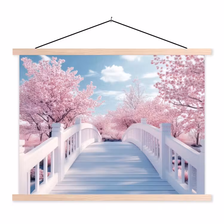 Schoolplaat - Brug - Kersenbomen - Wit — 1