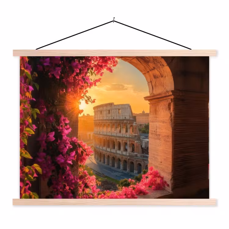Schoolplaat - Colosseum - Rome - Roze Bloemen — 1
