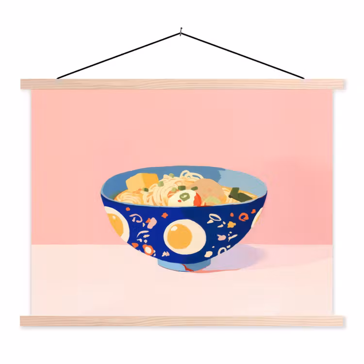 Schoolplaat - Noodles - Kom - Blauw - Illustratie — 1
