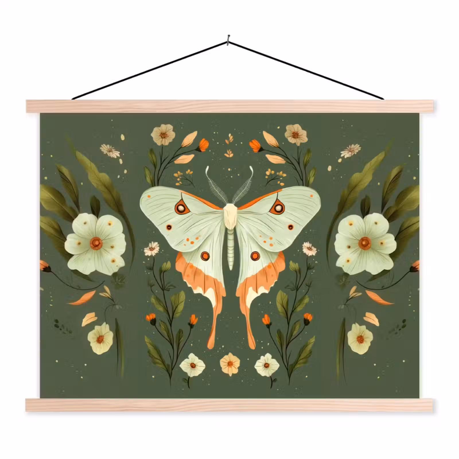 Schoolplaat - Bloemen - Bladeren - Olijfgroen - Vlinder — 1