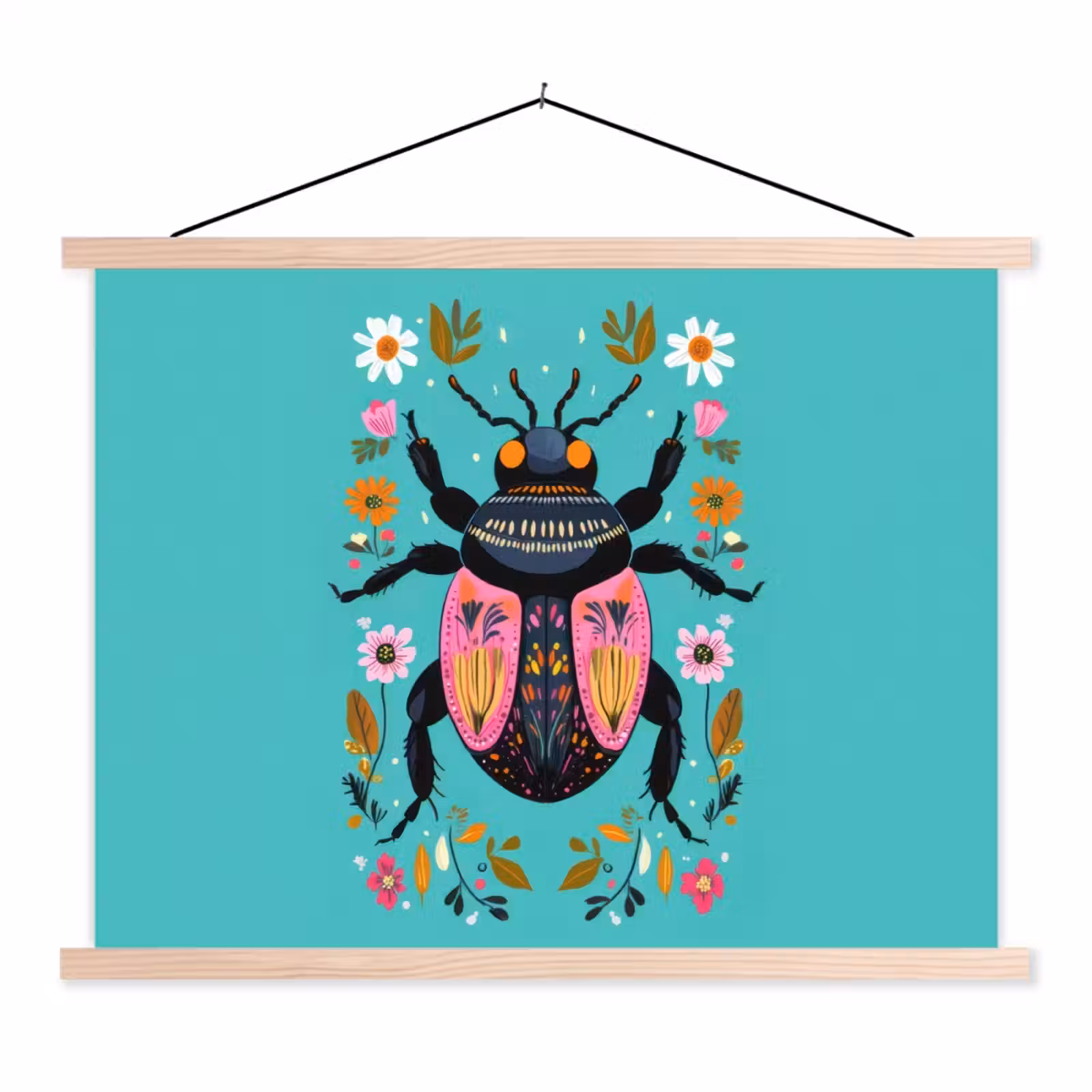 Schoolplaat - Kever - Bloemmotieven - Turquoise - Bladeren — 1