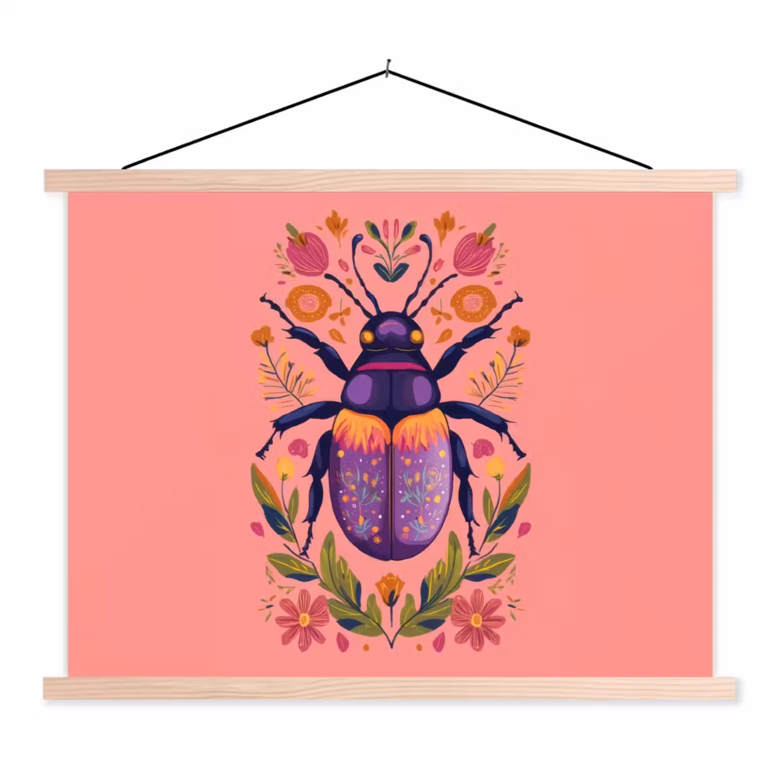 Schoolplaat - Paars - Kever - Stipjes - Bloemen — 1