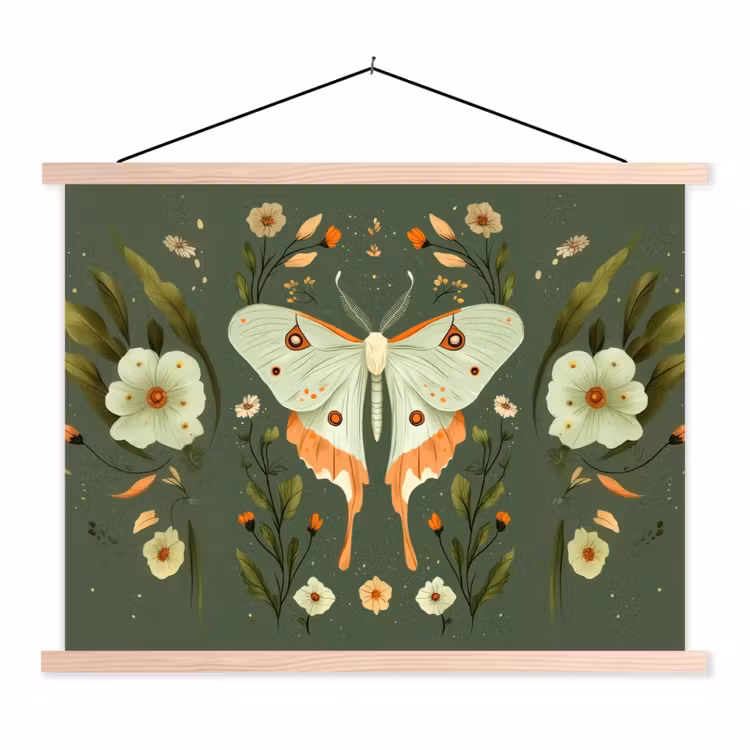 Schoolplaat - Bloemen - Bladeren - Olijfgroen - Vlinder — 1