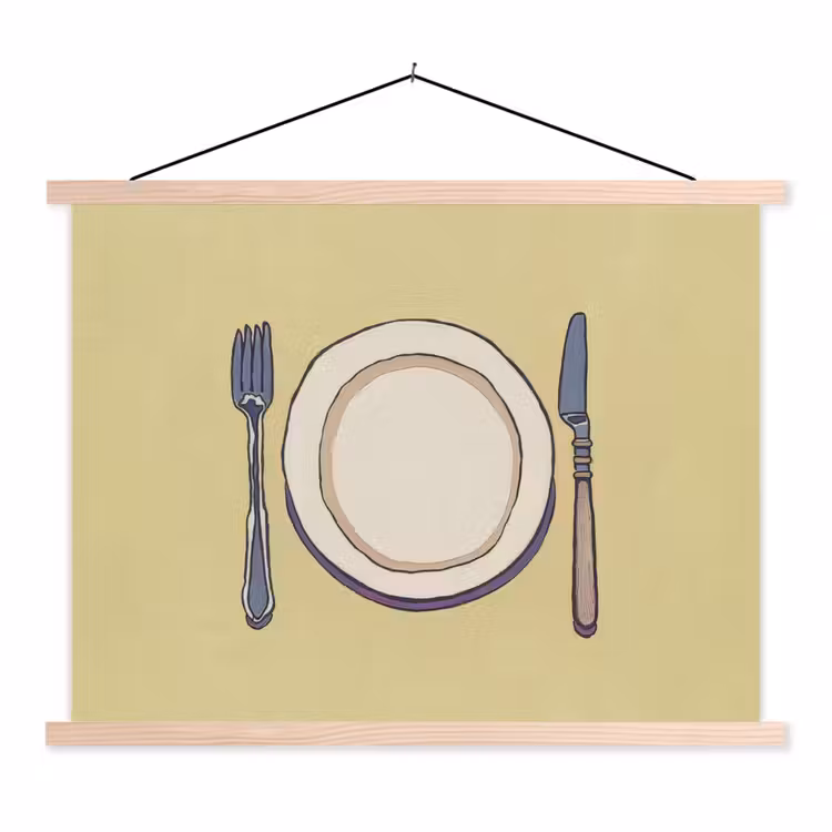 Schoolplaat - Illustratie - Bord - Bestek - Beige — 1