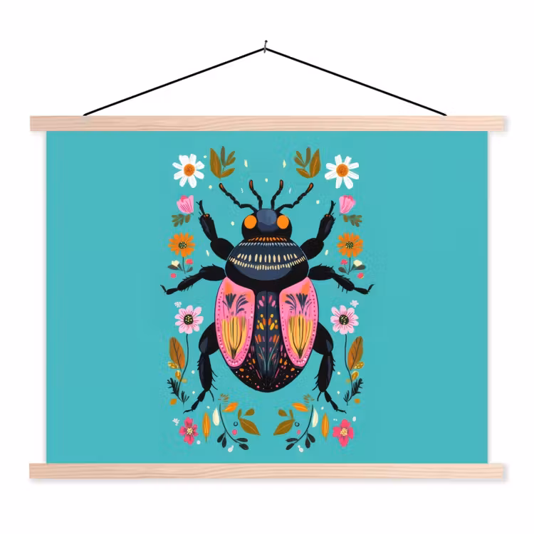 Schoolplaat - Kever - Bloemmotieven - Turquoise - Bladeren — 1