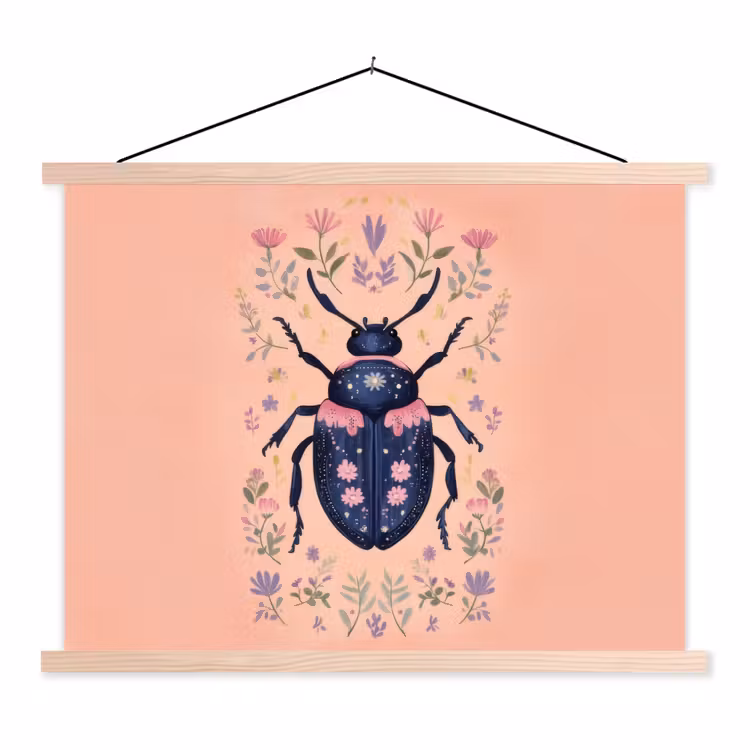 Schoolplaat - Kever - Donkerblauw - Bloemen - Sierlijk — 1