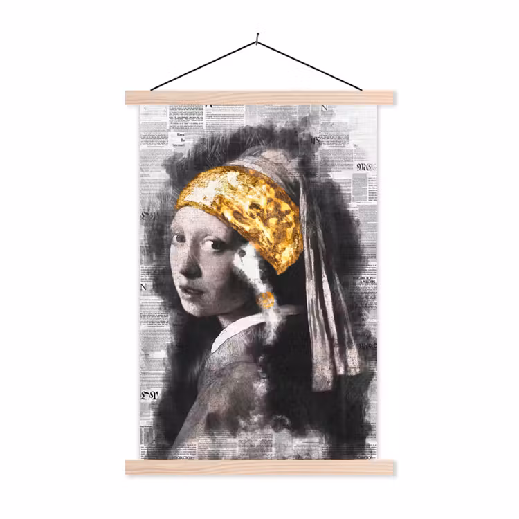 Schoolplaat - Meisje met de parel - Johannes Vermeer - Krant - Goud — 1
